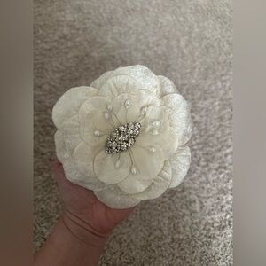 Ivory Gardenia Hair flower clip wedding headpiece rhinestone .